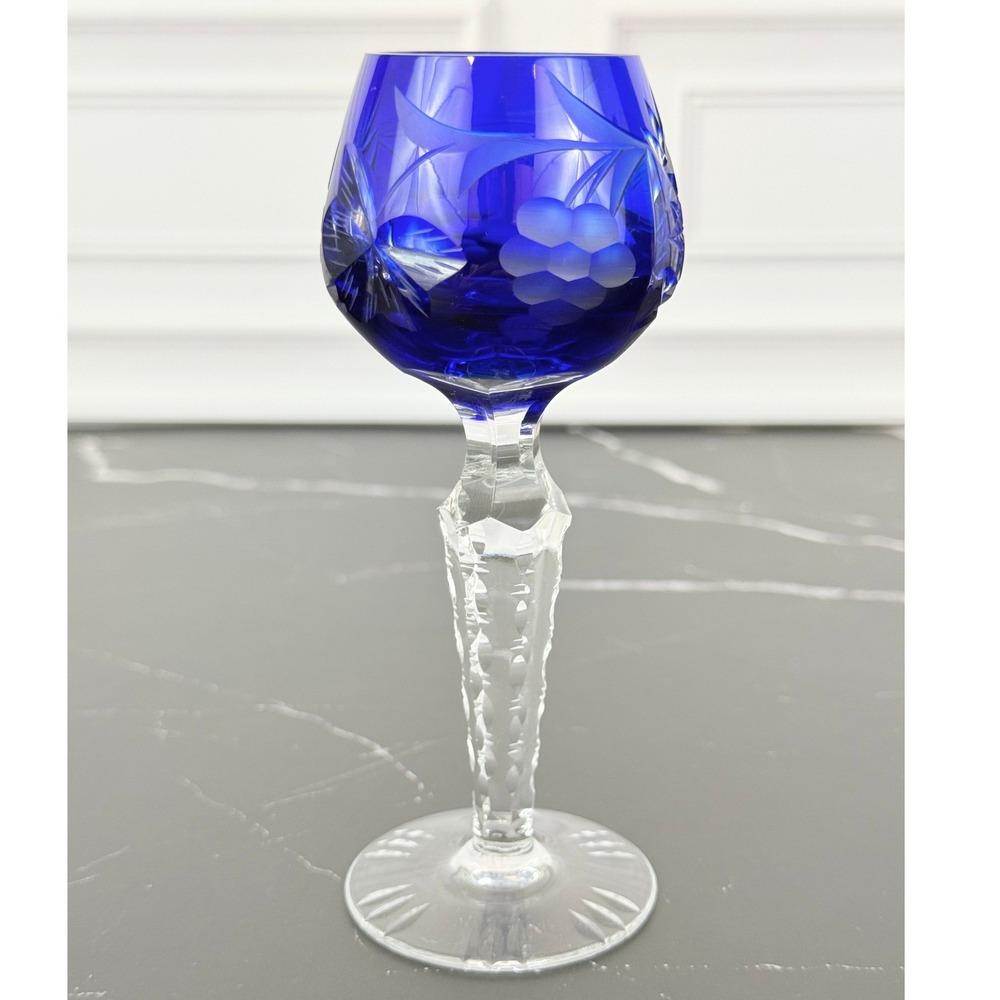 VTG Imperlux Germany Cobalt Blue Sherry Cordial Cut Crystal Glass 5 1/4" Tall
